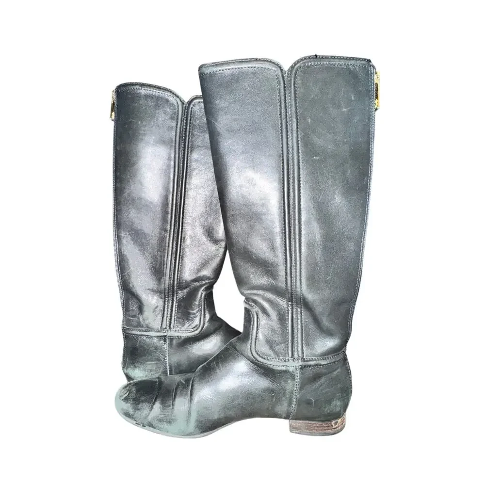 Tory Burch Irene Equestrian Boots Women's Size 10 M Black Leather Riding Shoes